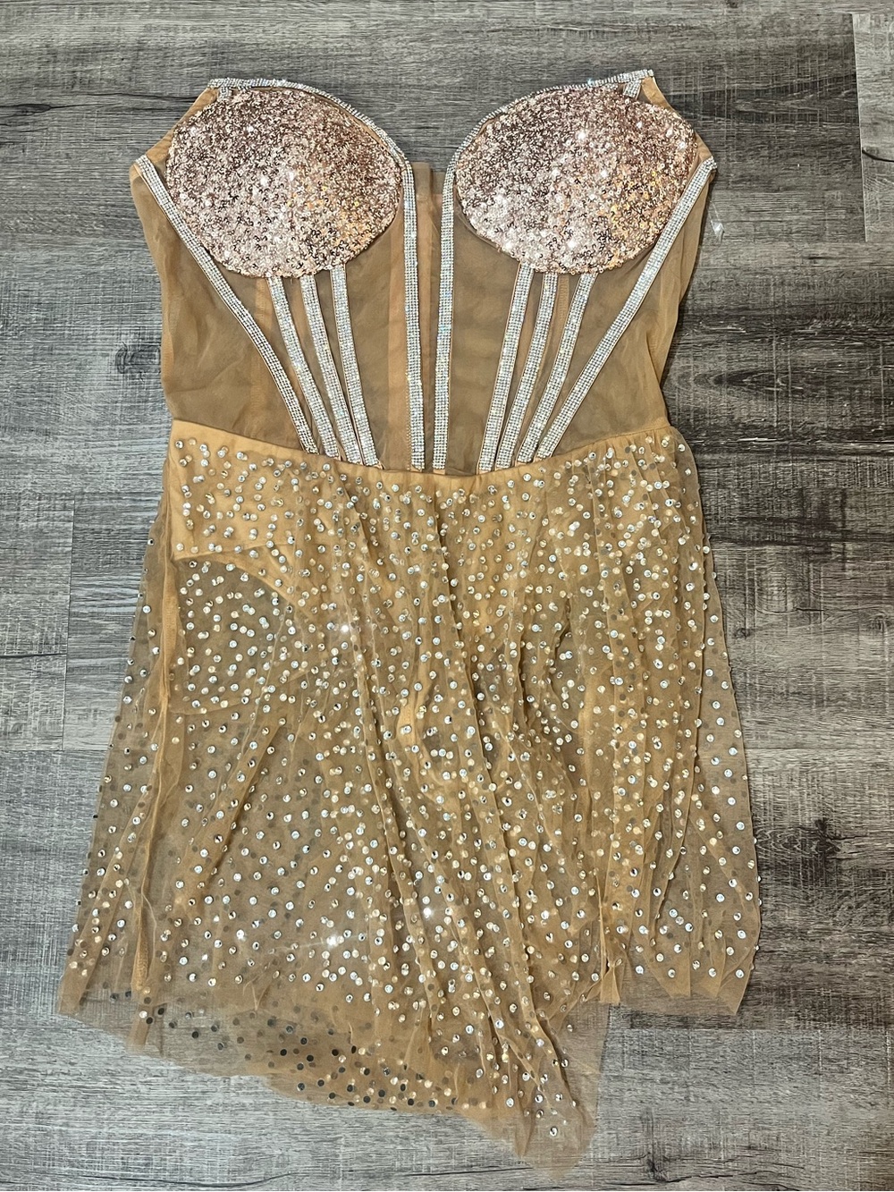 FASHION NOVA Wish Upon A Star Embellished Dress in Nude - Picture 4 of 8